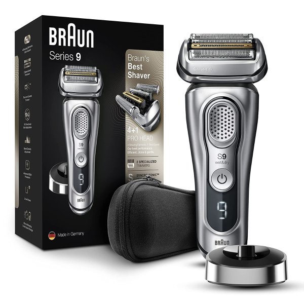 Electric Razor for Men Pop-Up Precision Beard Trimmer, Rechargeable, Wet & Dry Foil Shaver with Travel Case, Silver, 5 Piece Set
