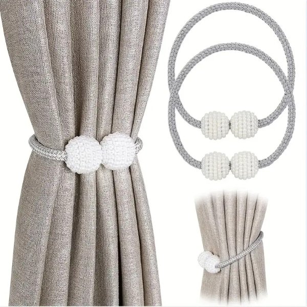 2pcs Delicate Magnetic Curtain Tiebacks With Small Faux Pearl, For Bedroom Living Room Home Decor