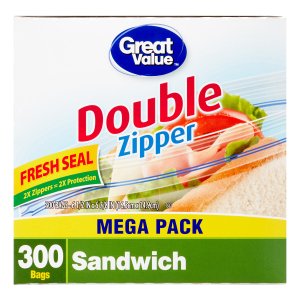 Great Value Double Pinch & Seal Zipper Food Storage Bags, Sandwich, 300 Ct