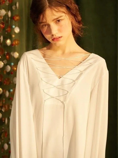LACE UP BLOUSE_WHITE