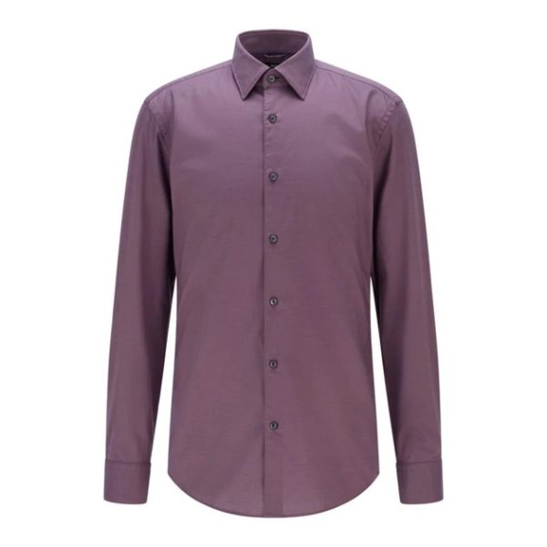 - Slim Fit Shirt In Structured Cotton With Kent Collar