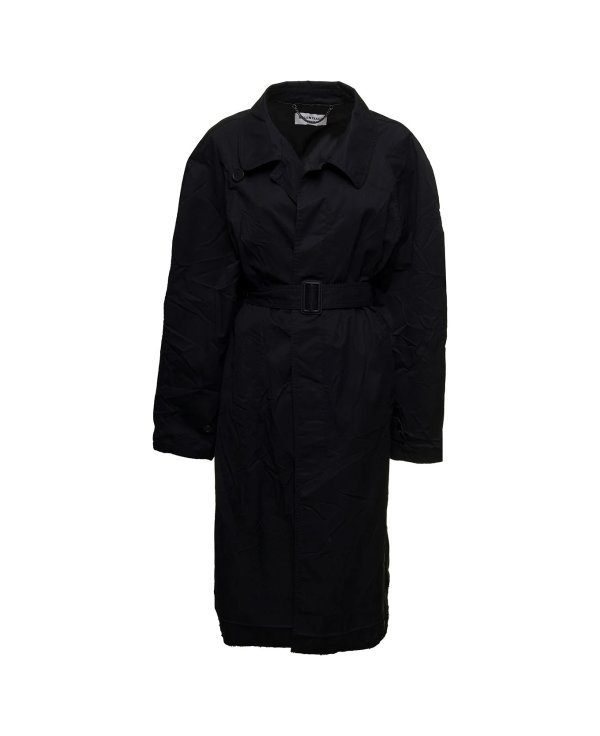 Woman's Wrap Carcoat Black Cotton Twill Trench