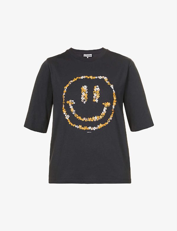 Smiley floral-print organic-cotton T-shirt