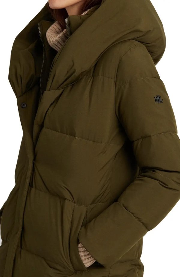 Pillow Collar Hooded Down & Feather Puffer Coat