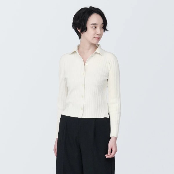 Women's Soybean Fiber Ribbed Polo Shirt Cardigan