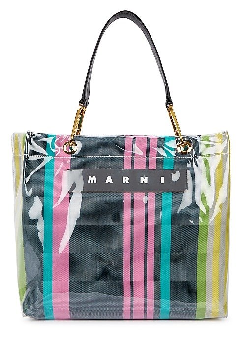 Glossy Grip striped coated canvas tote