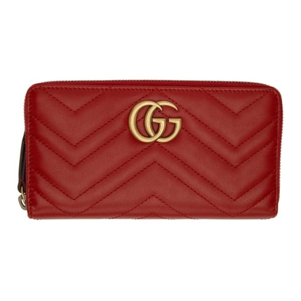 - Red GG Marmont Zip Around Wallet
