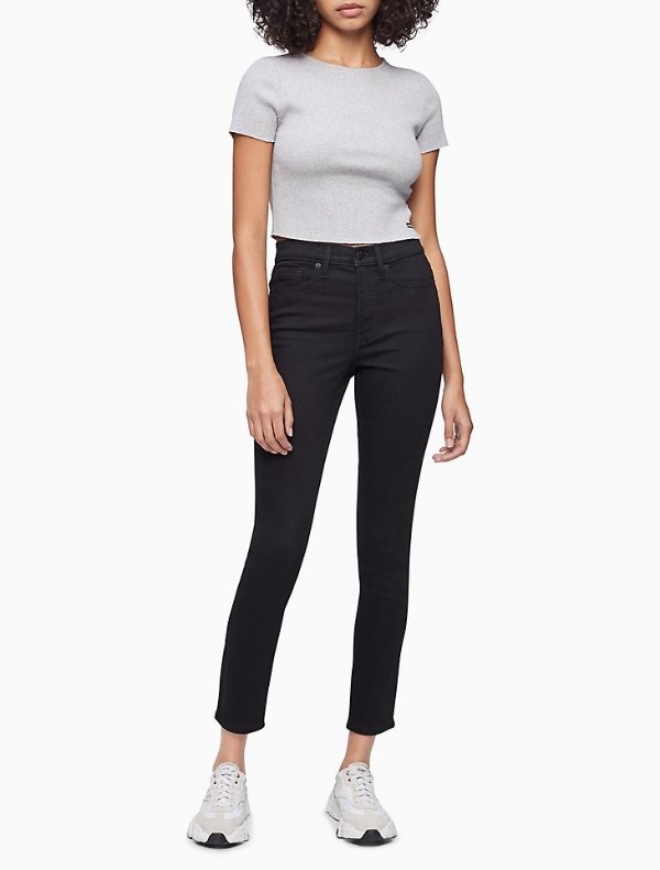 Skinny Fit High Rise Black Ankle Jeans