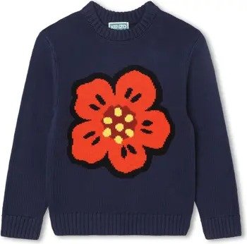 Kids' Boke Flower Crewneck Cotton & Wool Blend Sweater