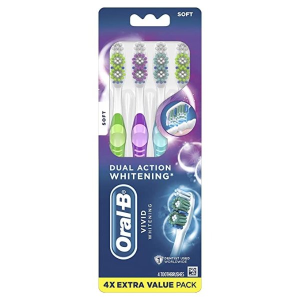 35 Soft Bristles 3D Vivid Toothbrush, White, 4 Count