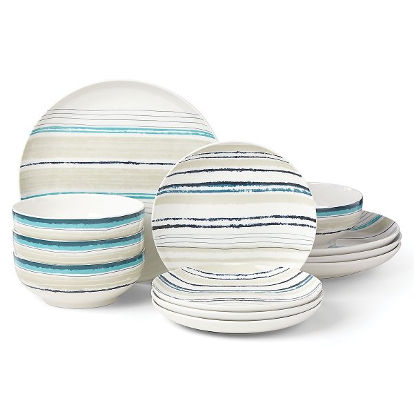 Woven Stripes Teal&#8482; 12-piece Dinnerware Set by Lenox