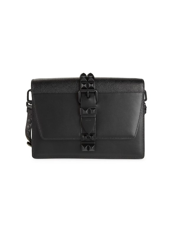 Blacktone-Embellished Leather Crossbody Bag