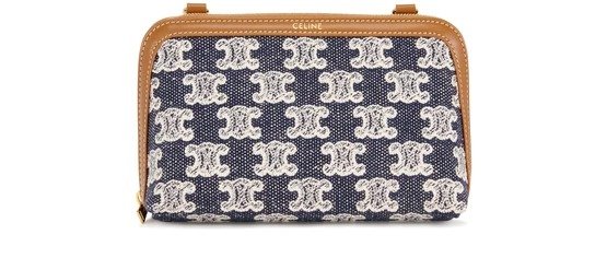 Clutch with Chain in Textile with Triomphe Embroidery