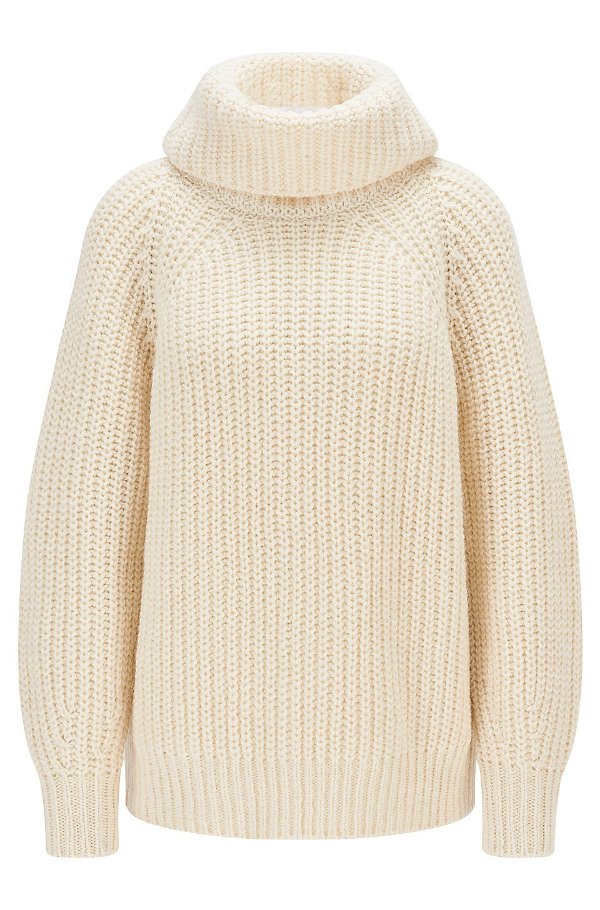 Relaxed-fit rollneck sweater with chunky rib Relaxed-fit coat in mixed-length shearling by boss