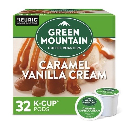 Mountain Coffee Roasters Caramel Vanilla Cream, Single-Serve Keurig K-Cup Pods, Flavored Light Roast Coffee Pods, 32 Count