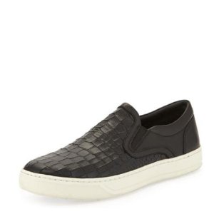 Vince Ace Men's Stamped-Leather Slip-On Sneaker, Black @ Neiman Marcus