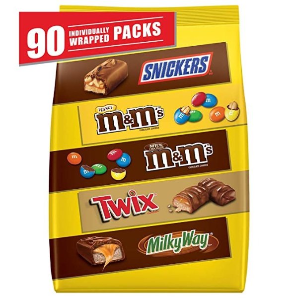 Snickers, M&M'S Milk Chocolate, M&M'S Peanut, Twix & Milky Way Halloween Candy Variety Mix, 45.45 Ounces, 90 Pieces