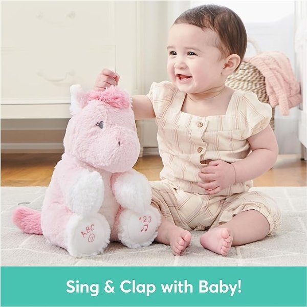 Alora The Unicorn Animated Plush, Singing Stuffed Animal Sensory Toy, Sings ABC Song and 123 Counting Song, Pink, 11”