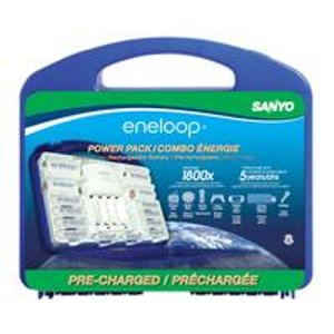eneloop Power Pack, 1800 cycle, 8 AA, 2 AAA, 2 "C" and 2 "D" Spacers, 4 Position Charger, and Storage Case