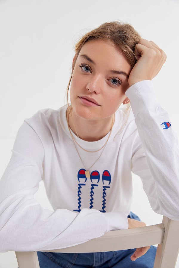 Exclusive Triple Script Long Sleeve Tee | Urban Outfitters
