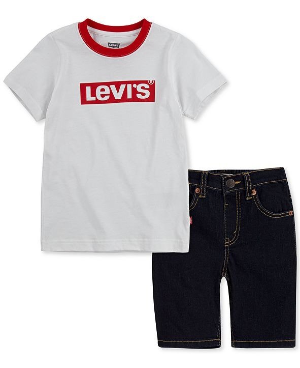 Baby Boys 2-Pc. Logo-Print T-Shirt & Denim Shorts Set