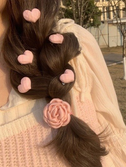 6pcs Flower & Heart Decor Hair Clip
