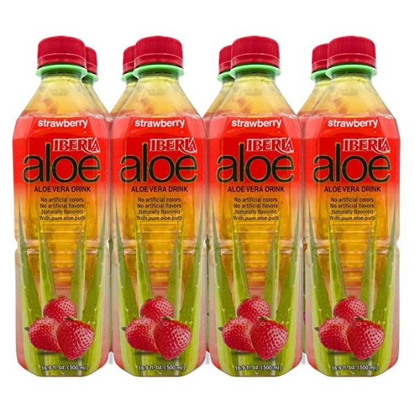 Aloe Vera Juice Drink, Strawberry, 16.9 Fl Oz, Pack of 8