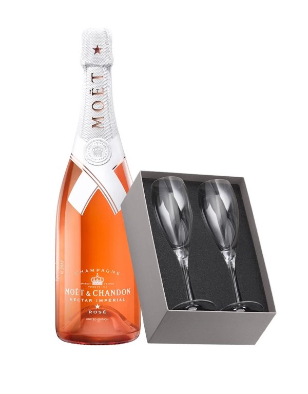 Nectar Imperial Rose by Virgil Abloh with Christofle Albi Crystal Champagne Set
