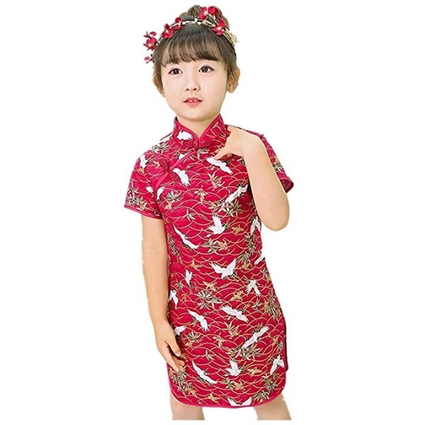 Crane Children Slim Dress Baby Girl Wedding Dresses Chinese Traditional Qipao Clothes