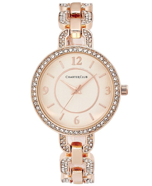 Women's Pave Rose Gold-Tone Bracelet Watch 33mm, Created for Macy's