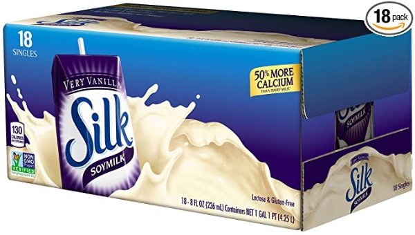 ' Silk Shelf-Stable Soymilk Singles, Very Vanilla, Dairy-Free, Vegan, Non-GMO Project Verified, 8 oz., 18 Pack'