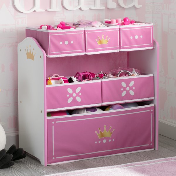 Princess Crown Multi-Bin Toy Organizer, White/Pink