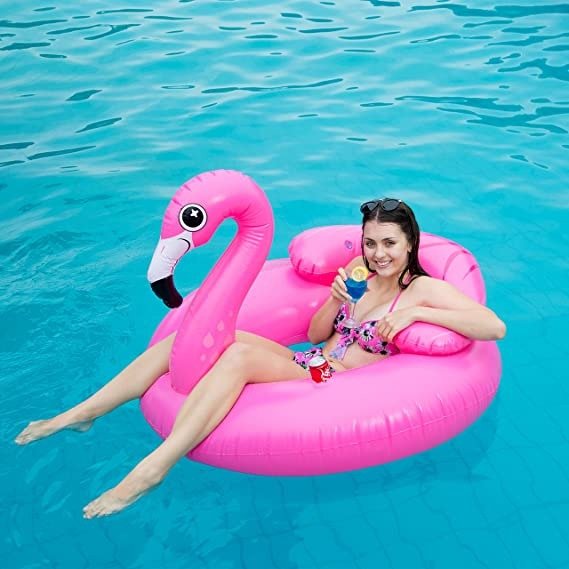 JOYIN Inflatable Flamingo Tube, Pool Float, Fun Beach Floaties, Swim Party Toys, Summer Pool Raft Lounge for Adults & Kids, with 2 Cup Holders and Head Rest