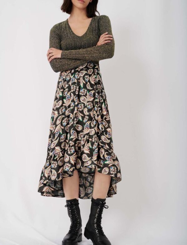 120JISLEY Long printed skirt with ruffles
