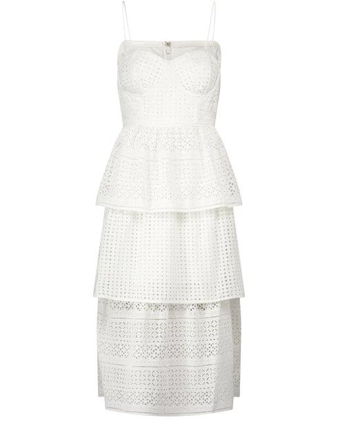 White Cotton Broderie Anglaise Midi Dress