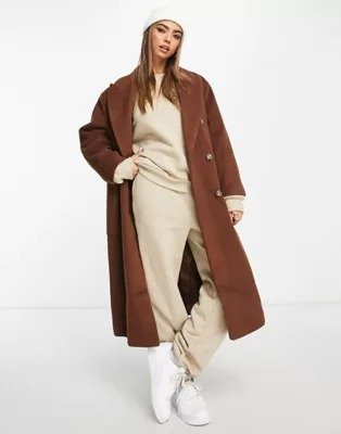 Pull&Bear Exclusive oversized tailored coat in brown