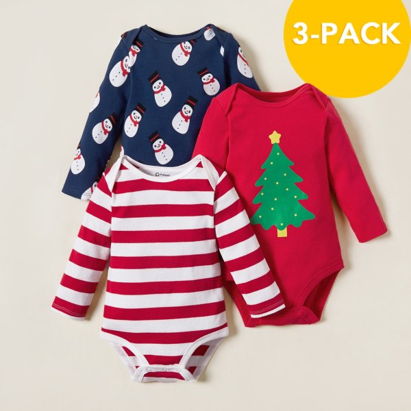 3-pack Baby Christmas Bodysuits Set