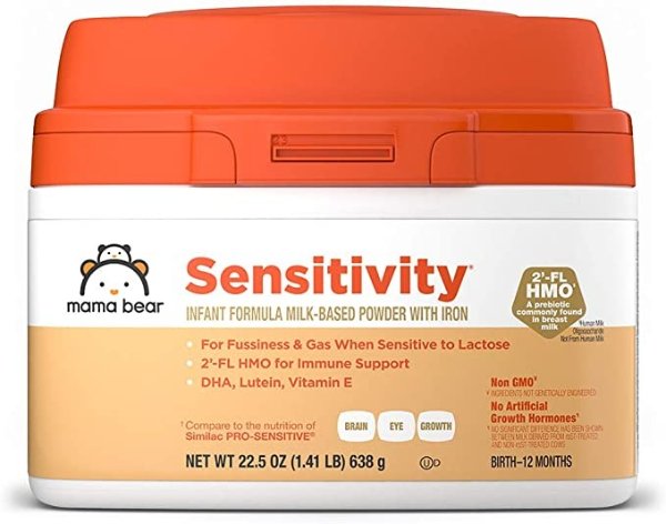 Amazon Brand - Mama Bear Sensitivity Milk-Based Powder Infant Formula with Iron, 22.5 Ounces