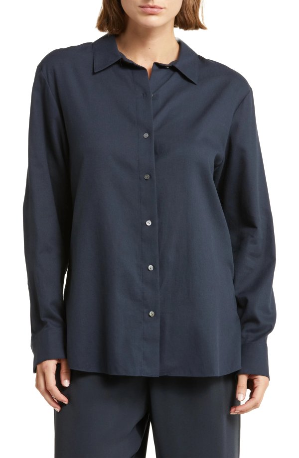 Solid Button-Up Tunic Shirt