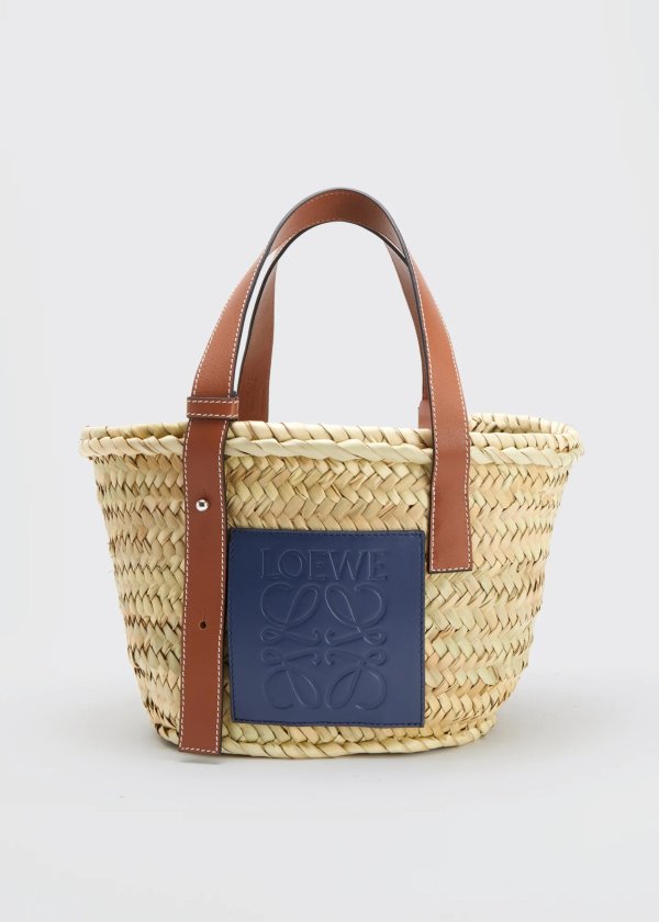 x Paula's Ibiza Small Palm Leaf Basket Tote Bag