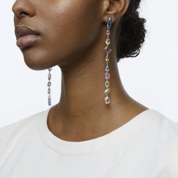 Gema Drop earrings, Multicolored, Rhodium plated by SWAROVSKI