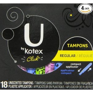 U by Kotex Click Regular Compact Tampons, Unscented, 18 Count (Pack of 4)