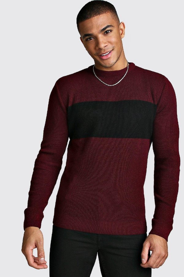 Long Sleeve Colour Block Knitted Jumper 