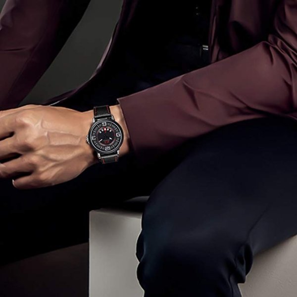 Mens Watches Mineral Glass Leather Band 50M Waterproof Classic Dress Analog Quartz Wrist Watch
