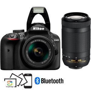 Nikon D3400 24.2MP Digital SLR Camera AF-P 18-55mm VR&70-300mm DualZoom Lens Kit Refurb