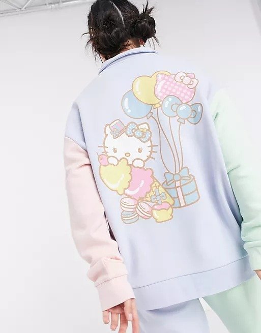 x Hello Kitty oversized polo sweatshirt in color block set | ASOS