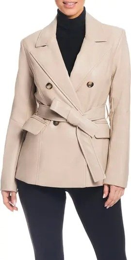Belted Faux Leather Blazer