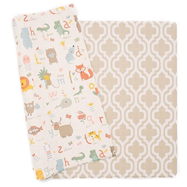 Play Mat - Haute Collection (Medium, Moroccan - Beige) - Play Mat for Infants – Non-Toxic Baby Rug – Cushioned Baby Mat Waterproof Playmat – Reversible Double-Sided Kindergarten Mat