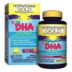 Renew Life Norwegian Gold Kids DHA – Kids DHA, Fish Oil Omega 3 Supplement – Fruit Punch Flavor, 60 Chewable Softgel Capsules @ Amazon