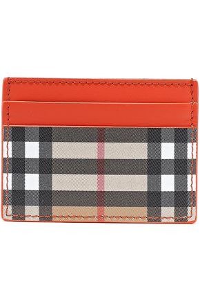 Checked canvas and leather cardholder